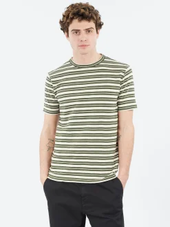 TOAST - Theo Stripe Short Sleeve Tee in Dark Olive and Ecru