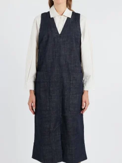 TOAST - V-Neck Denim Pinafore Dress in Indigo