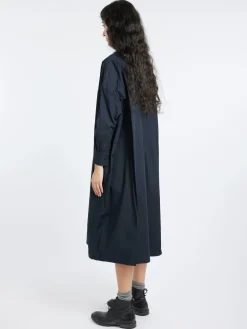 Toujours - Back Wide Pleated Shirt Dress in Midnight
