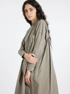 Toujours - Back Wide Pleated Shirt Dress in Sage