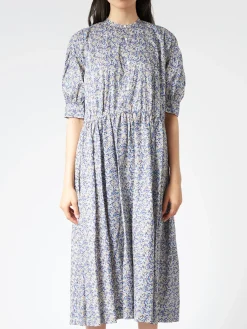 Toujours - Half Sleeve Gathered Dress in Blue Berry