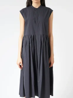 Toujours - Pleated Shirt Dress in Black Navy
