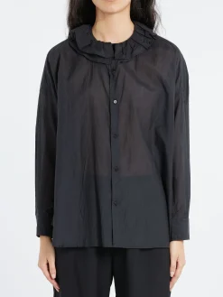 Toujours - Ruffle Collar Baggy Shirt in Black Navy