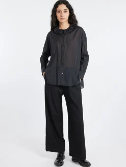 Toujours - Ruffle Collar Baggy Shirt in Black Navy