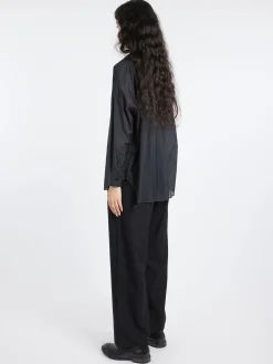 Toujours - Ruffle Collar Baggy Shirt in Black Navy