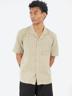 Universal Works - Road Shirt in Sand and White Rhodes Cotton