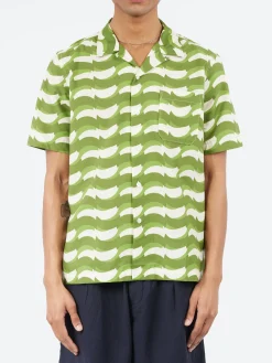 Universal Works - Road Shirt in Green Geo Wave Print