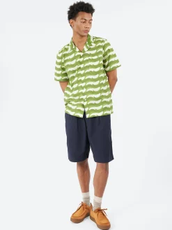 Universal Works - Road Shirt in Green Geo Wave Print