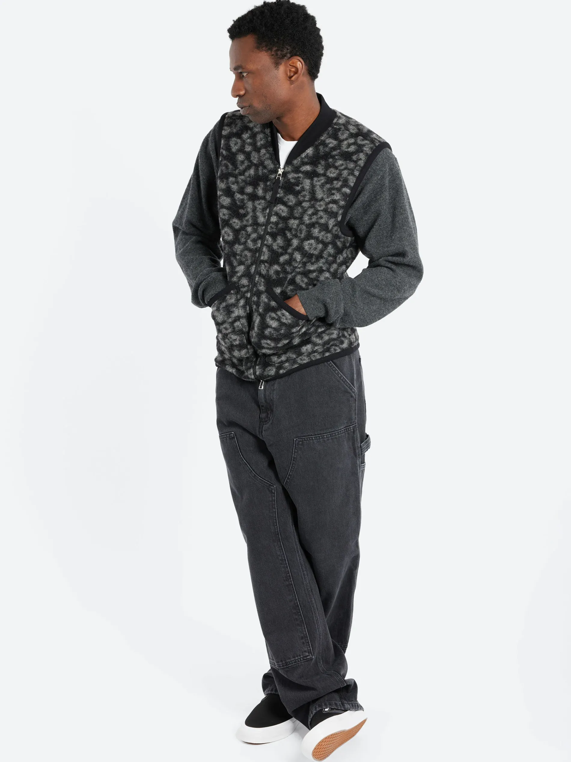 Universal Works - Zip Waistcoat in Black and Charcoal