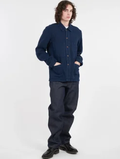 Vetra - 5C Short Workwear Jacket in Navy Linen