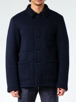 Vetra - Thick Knitted Virgin Wool Melton Jacket in Navy