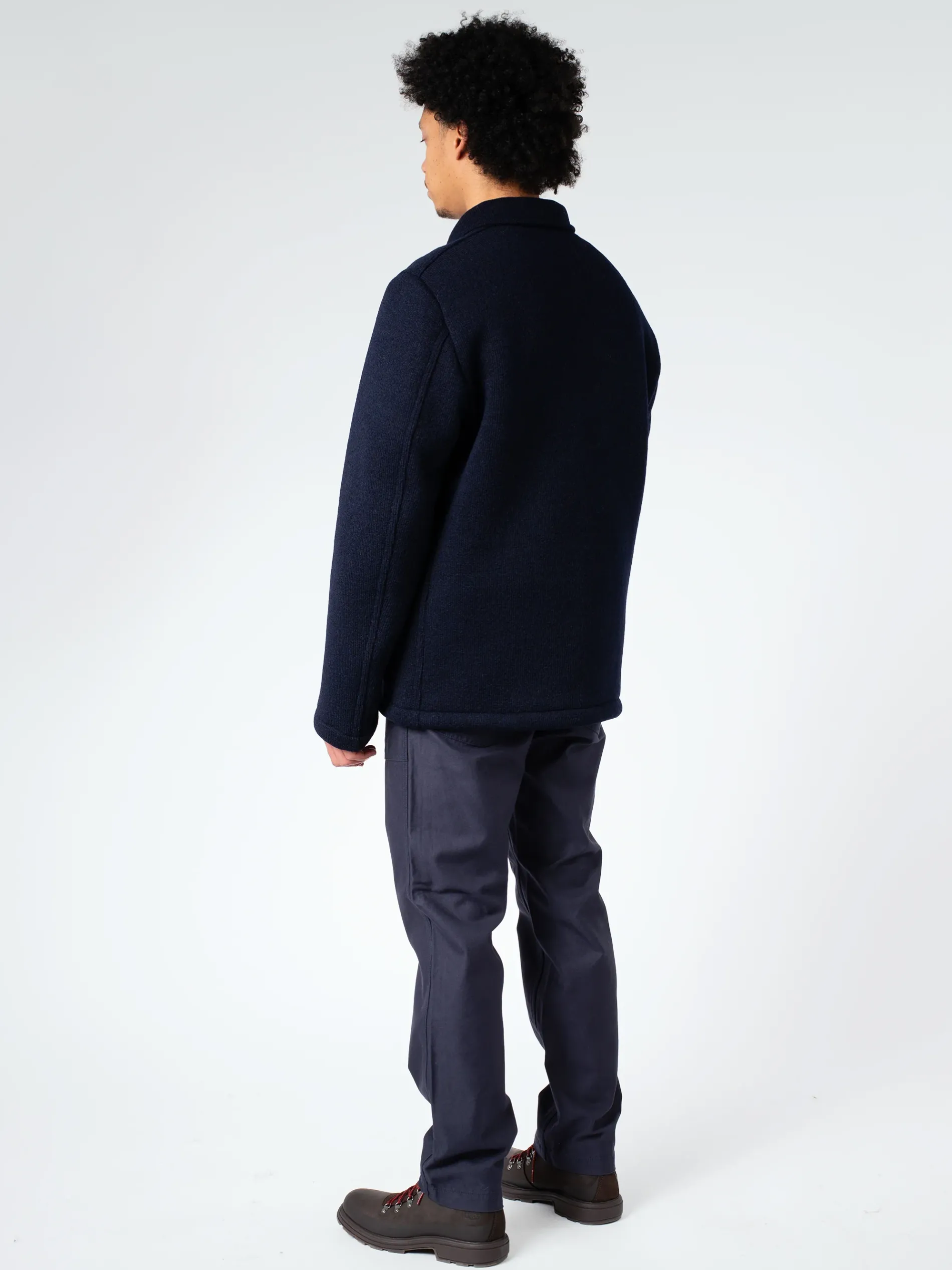 Vetra - Thick Knitted Virgin Wool Melton Jacket in Navy
