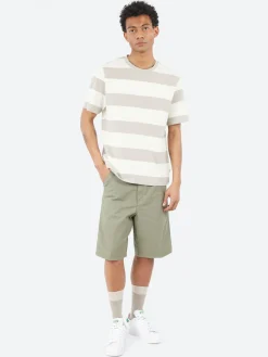Wax London - Dean Stripe Textured T-Shirt in Clay and Ecru