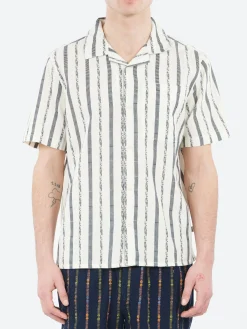 Wax London - Didcot Fleck Stripe Short Sleeve Shirt in Ecru