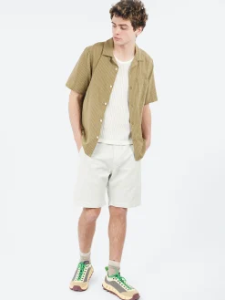 Wax London - Didcot Slub Stripe Short Sleeve Shirt in Khaki