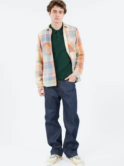 Wax London - Whiting Overshirt in Blue and Orange Pike Check