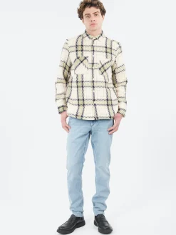 Wax London - Whiting Overshirt in Ecru and Sage Harp Check