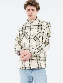 Wax London - Whiting Overshirt in Ecru and Sage Harp Check