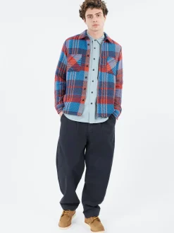 Wax London - Whiting Overshirt in Blue and Red Lake