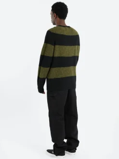 YMC - Suedehead Stripe Sweater in Black and Green