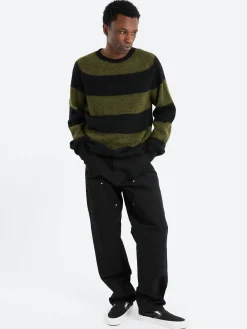 YMC - Suedehead Stripe Sweater in Black and Green